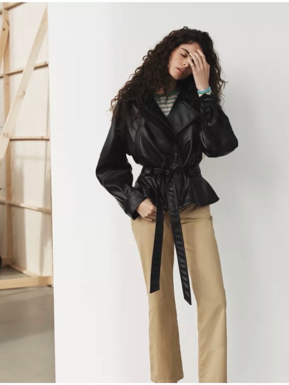 ZARA FAUX LEATHER JACKET WITH BELT SMALL